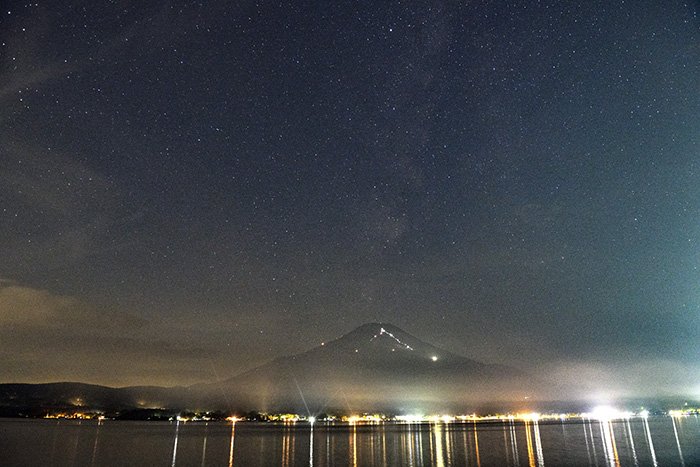 富士山に立ち上がる天の川